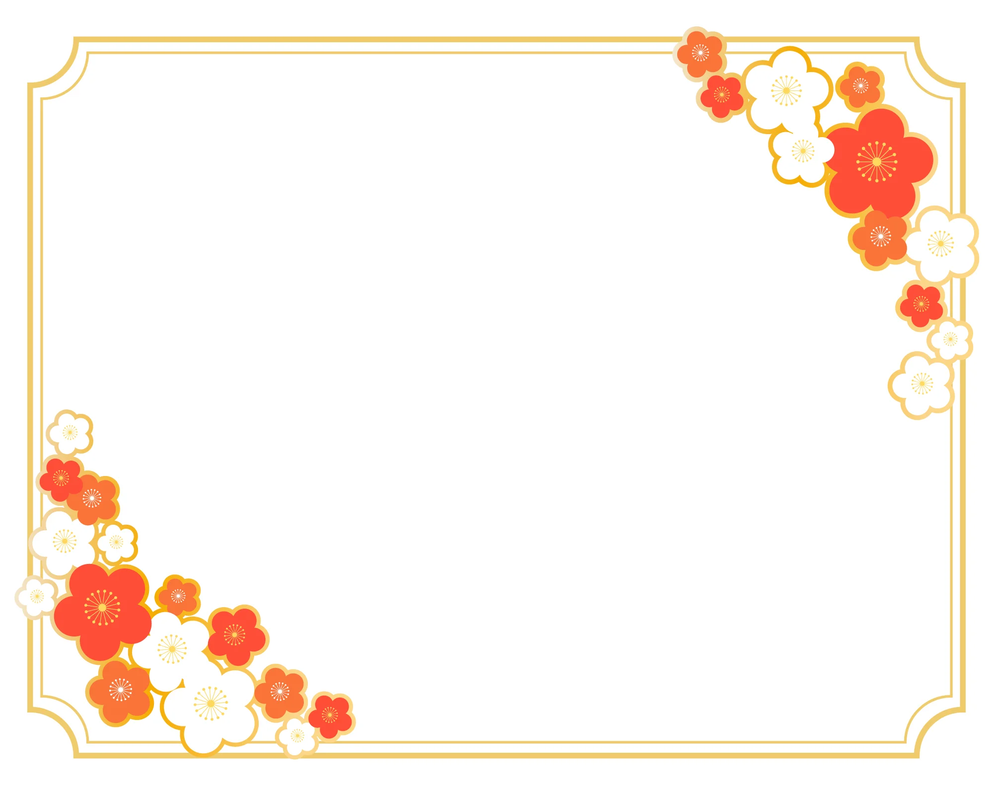 梅の花フレーム素材｜ゴールド二重枠・レッド | SozaiBox | SozaiBox