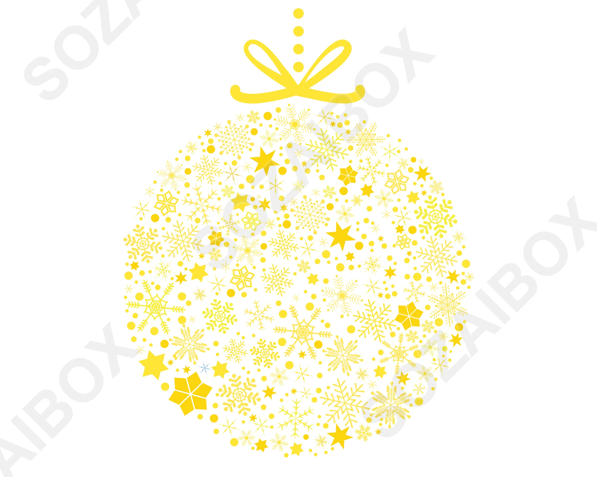 クリスマスオーナメントイラスト素材 雪の結晶ボール ゴールド(文字なし)