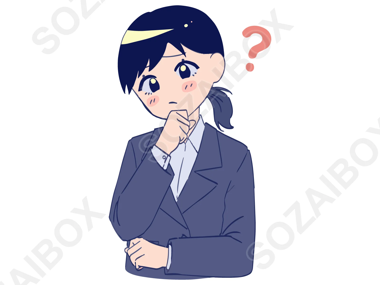 スーツ女性イラスト素材|疑問・考え中