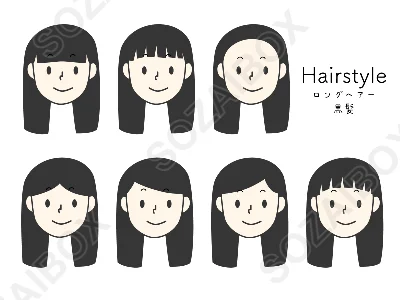  かわいい女の子ヘアスタイルセット　ロングヘアー　黒髪　