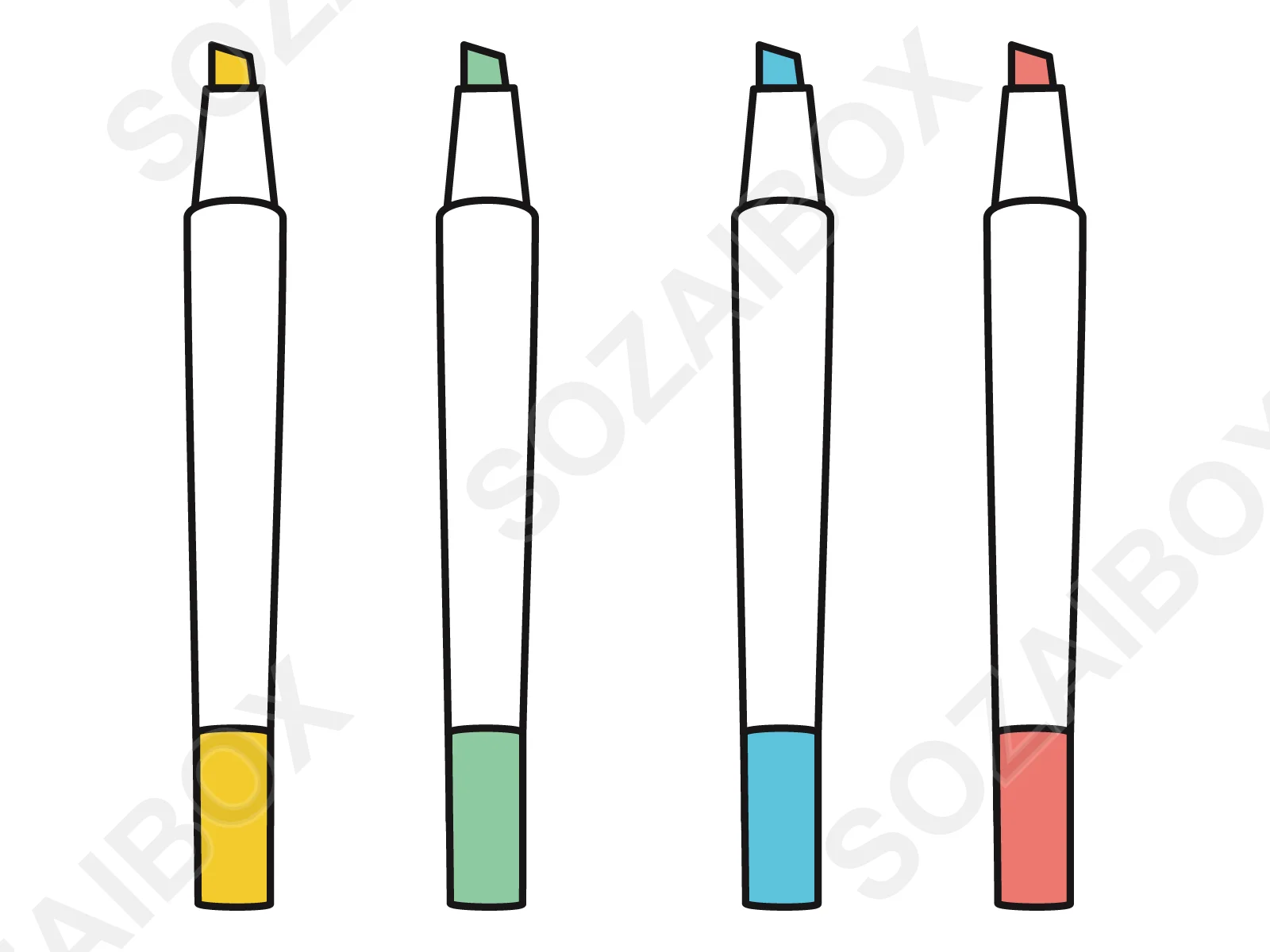 シンプルで使いやすいマーカーのイラスト素材 4色