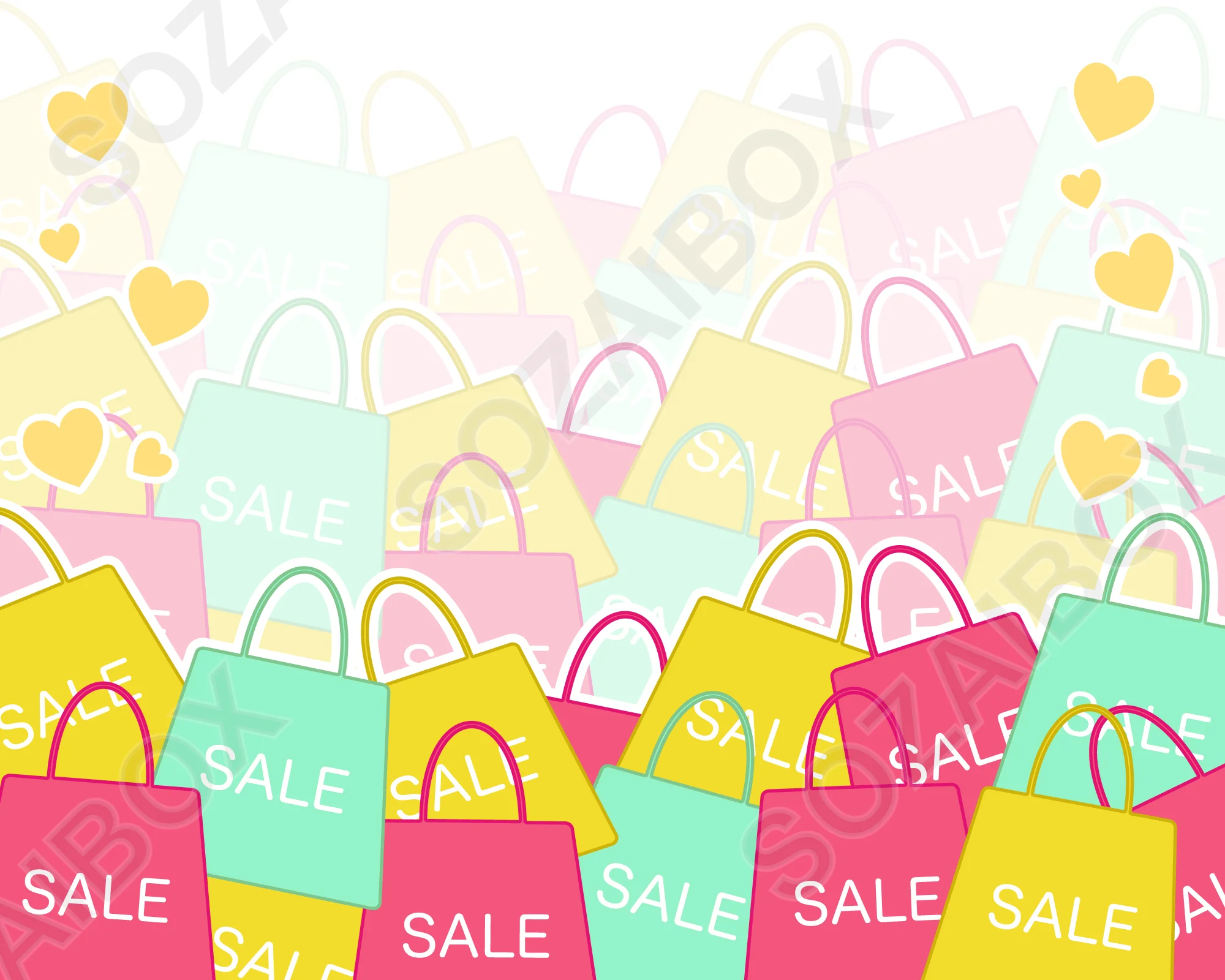 SALEショッピングバッグとハートの背景素材|カラー2