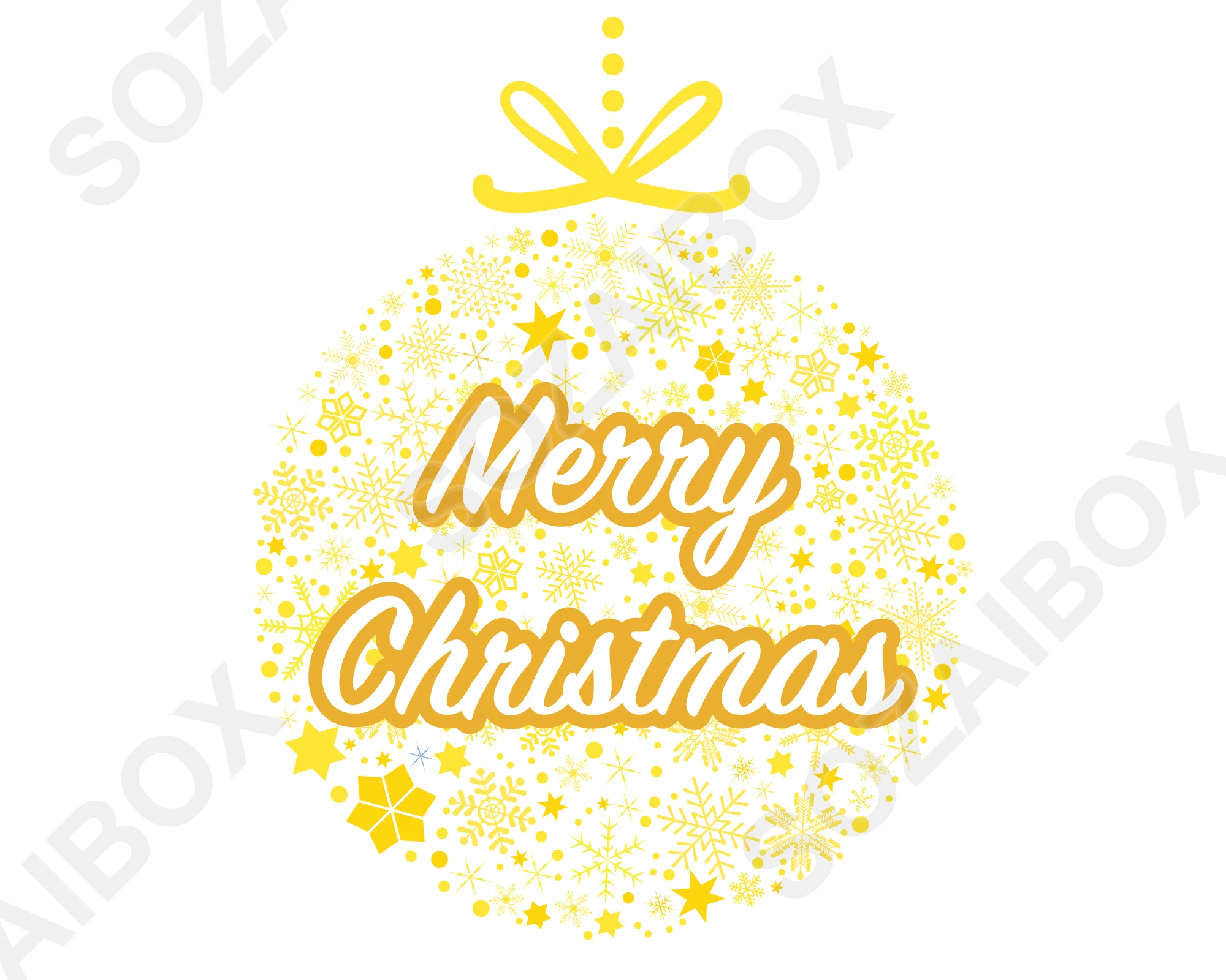クリスマスオーナメントイラスト素材・Merry Christmas文字入り・イエロー