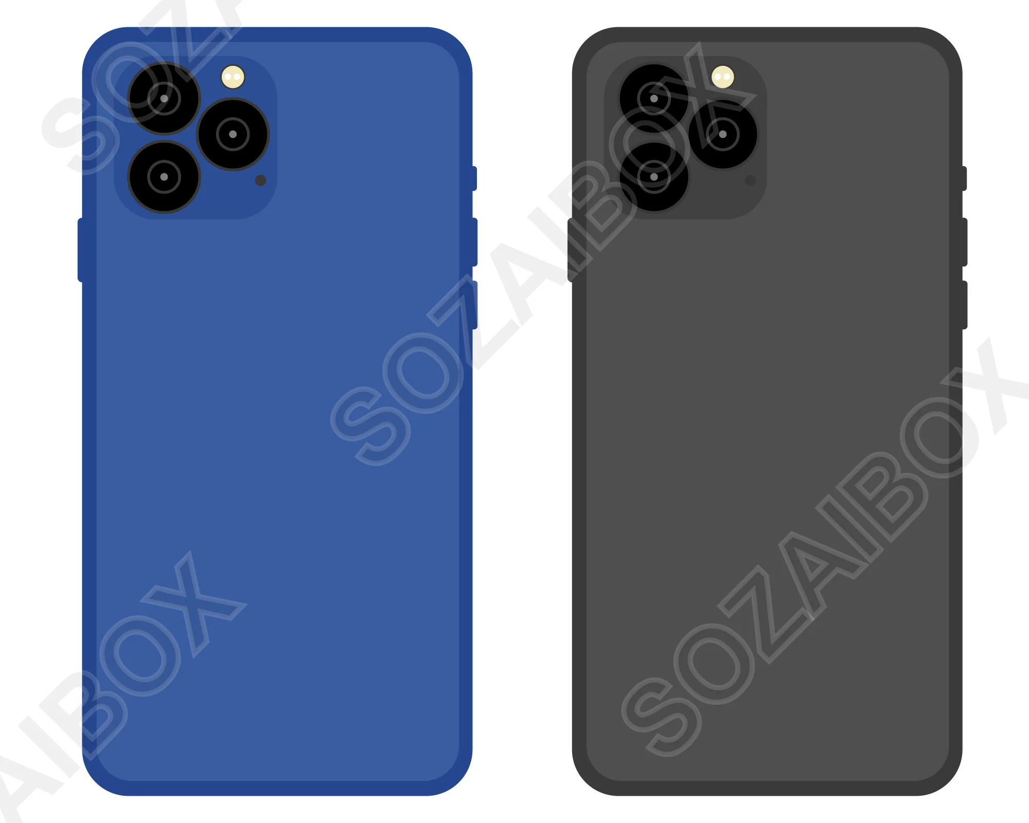 スマートフォン背面トリプルカメライラスト素材