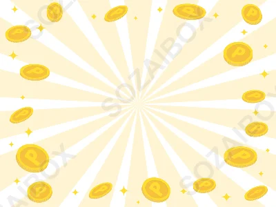 コインが舞うフレーム背景イラスト　放射線・黄色