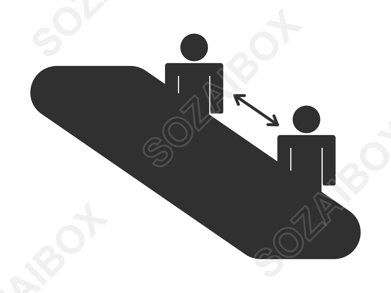 エスカレーター間隔確保イラスト/ソーシャルディスタンス案内ピクトグラム 黒