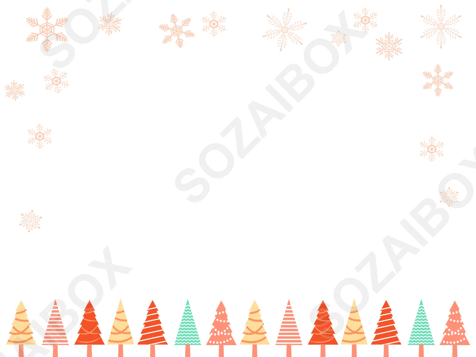 クリスマスツリーと雪の結晶のフレーム背景素材 2