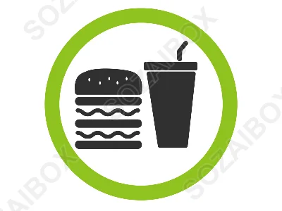 施設向け飲食可能案内サイン・緑丸マーク付きイラスト素材　