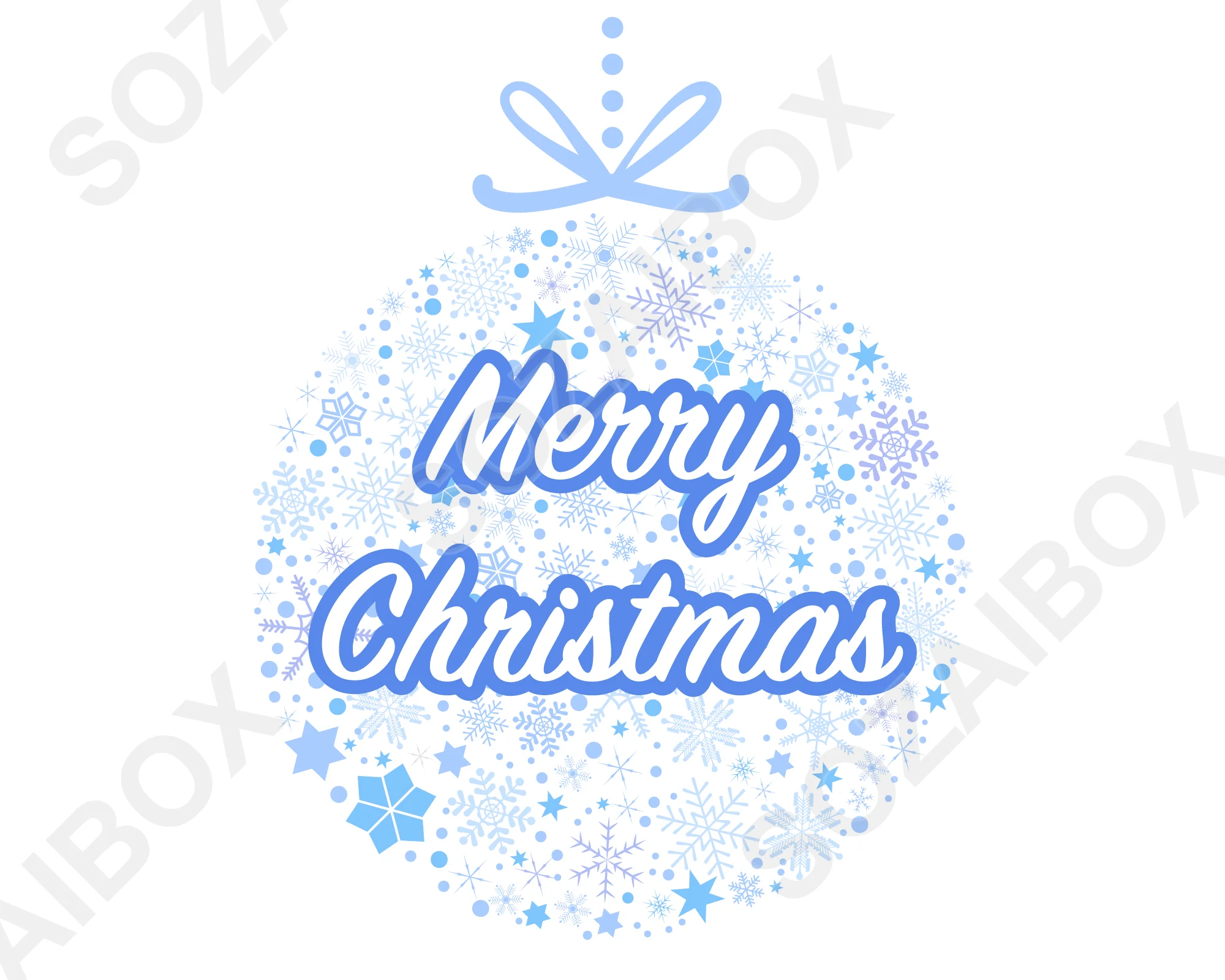 クリスマスオーナメントイラスト素材・Merry Christmas文字入り・ブルー