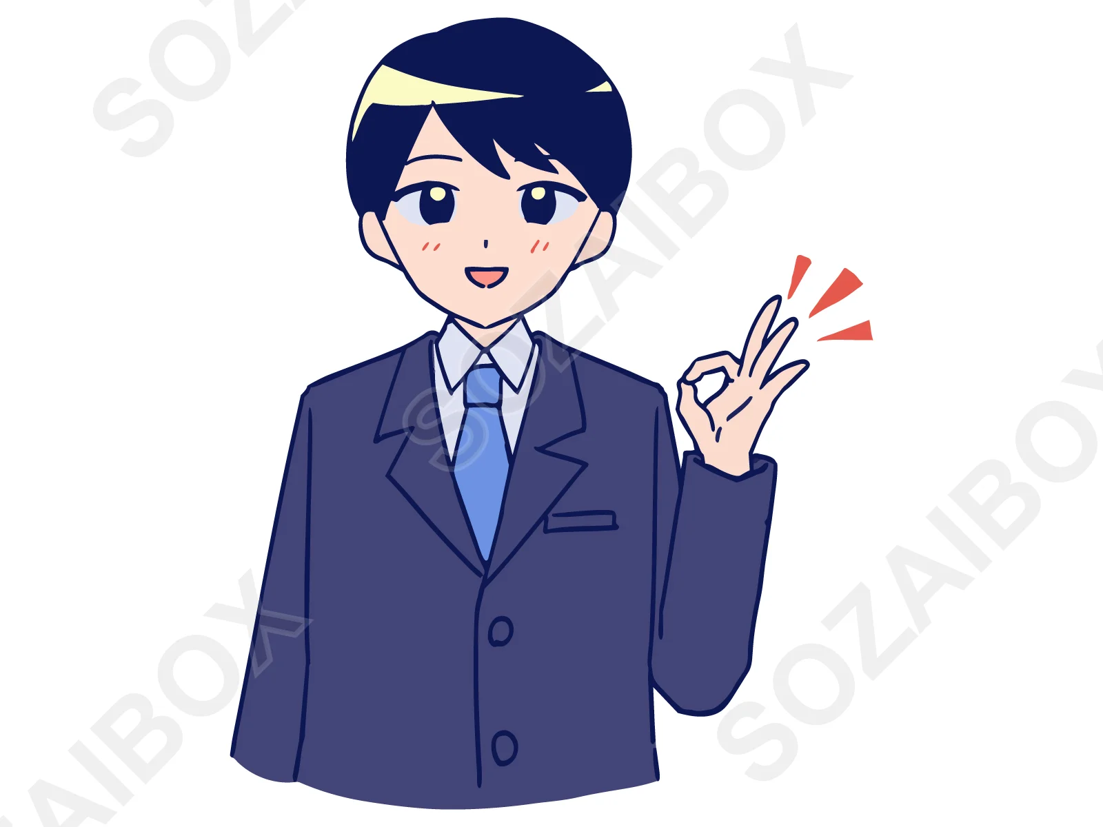 スーツ男性イラスト素材|OKサイン・笑顔・承認