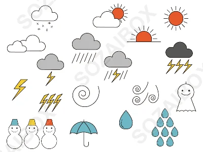 天気予報アイコンセット素材｜カラー版