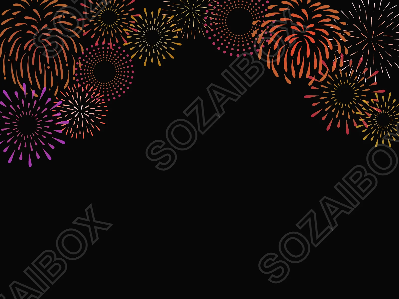 花火背景素材・打ち上げ花火イラスト 黒背景 3