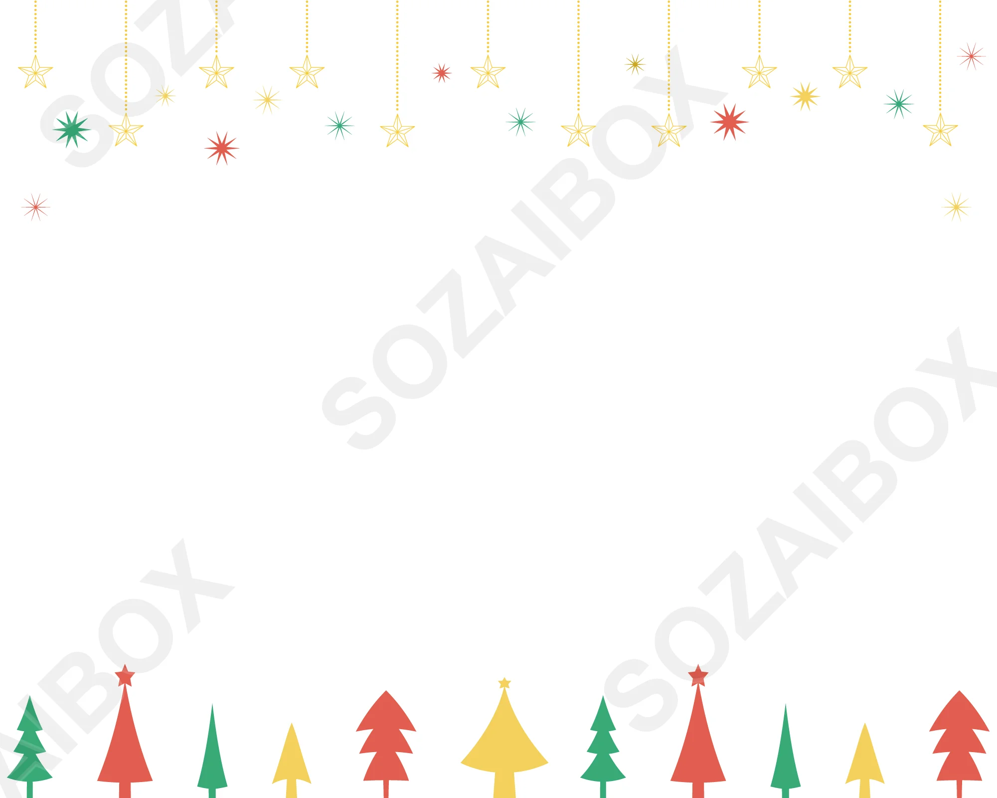 クリスマスフレーム素材|ツリーと吊り下げ星飾り