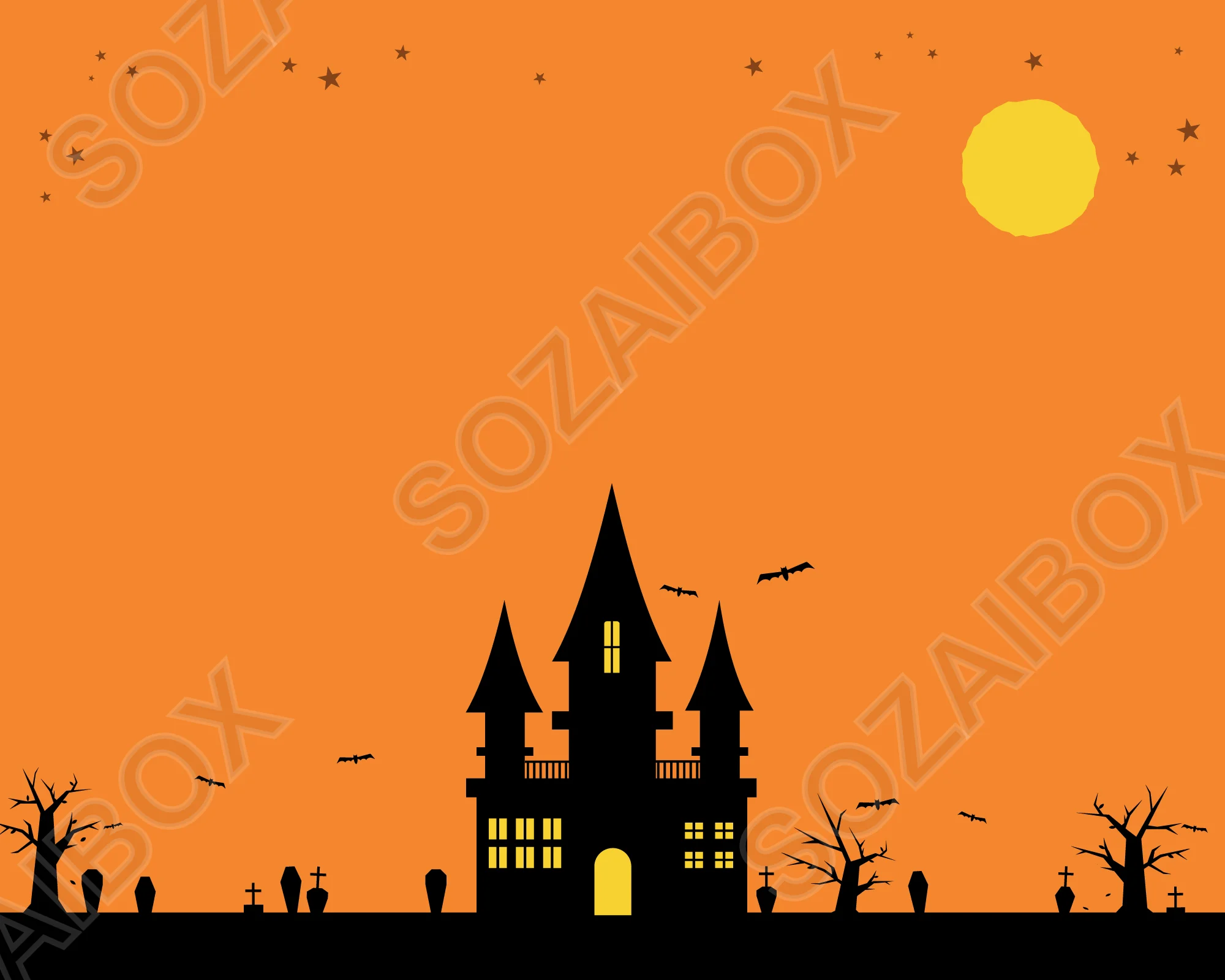 ハロウィンお化け屋敷の縦長背景(満月・星)