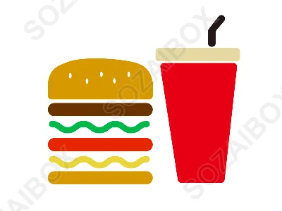 ハンバーガー＆ドリンクセットのアイコン素材　カラー