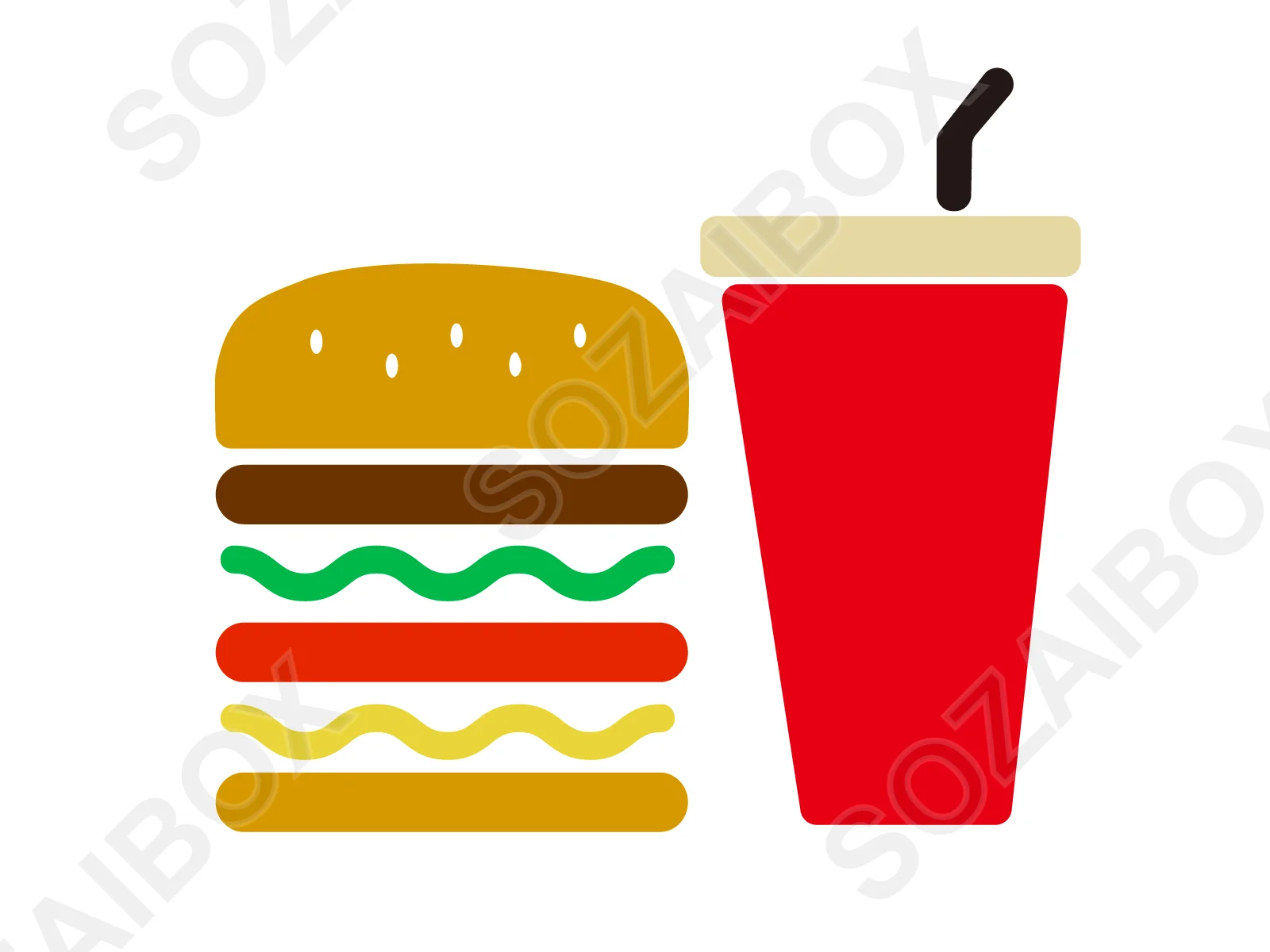ハンバーガー&ドリンクセットのアイコン素材 カラー