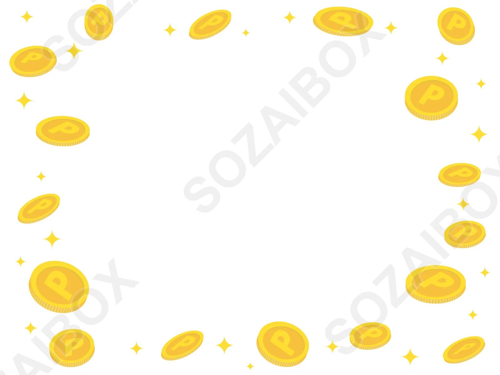 コインが舞うフレーム背景イラスト 白