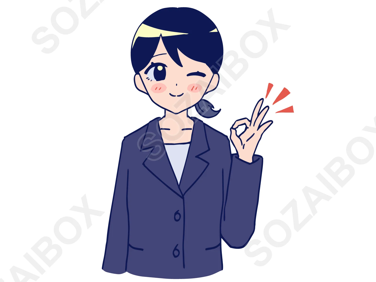 スーツ女性イラスト素材|OKサイン・ウィンク