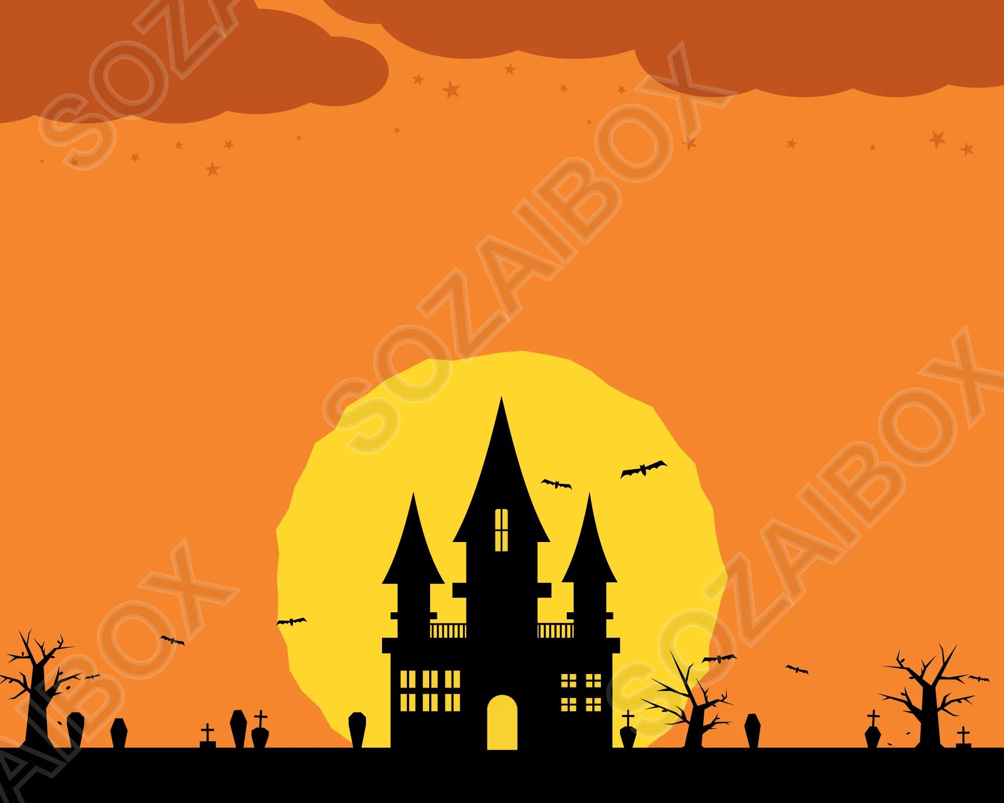 ハロウィンお化け屋敷の縦長背景(満月・雲)