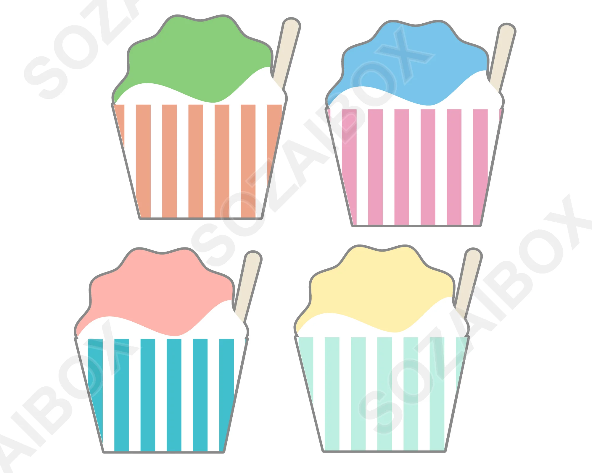 パステルカラーのかき氷のイラストセット
