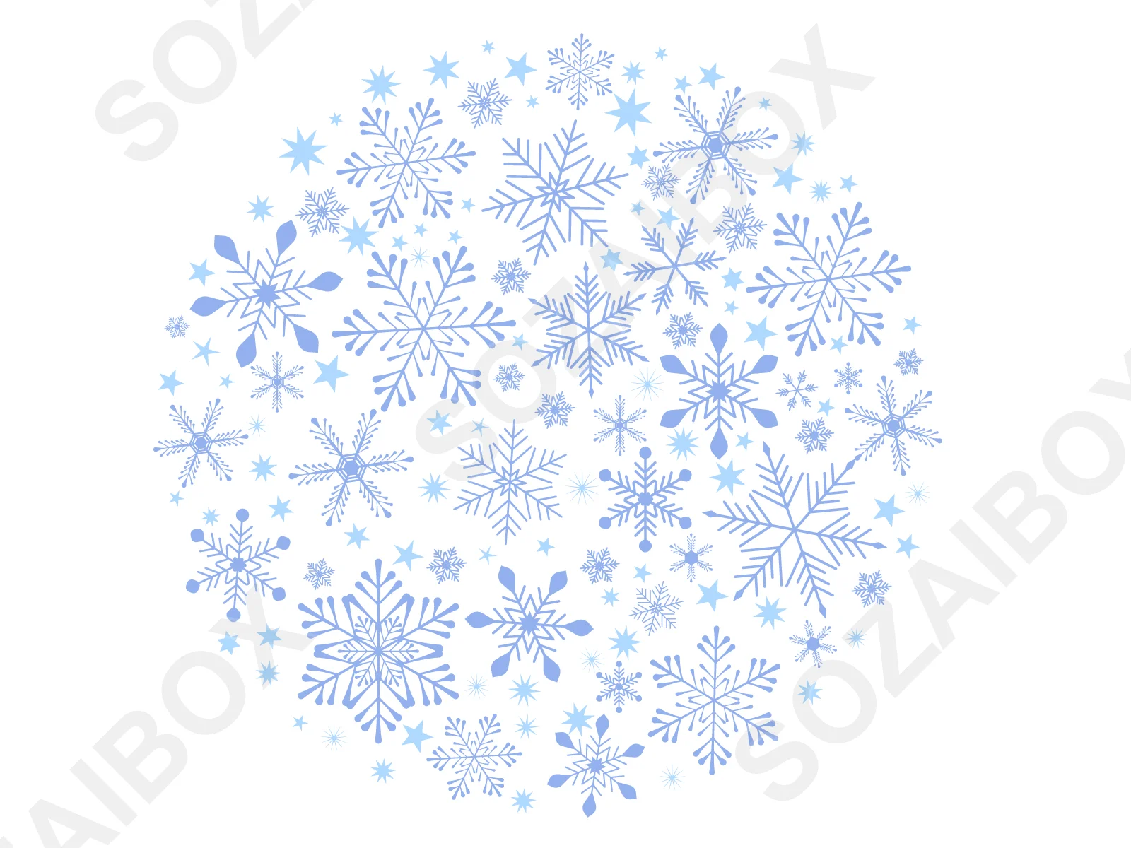 雪の結晶丸型集合イラスト素材|ブルー