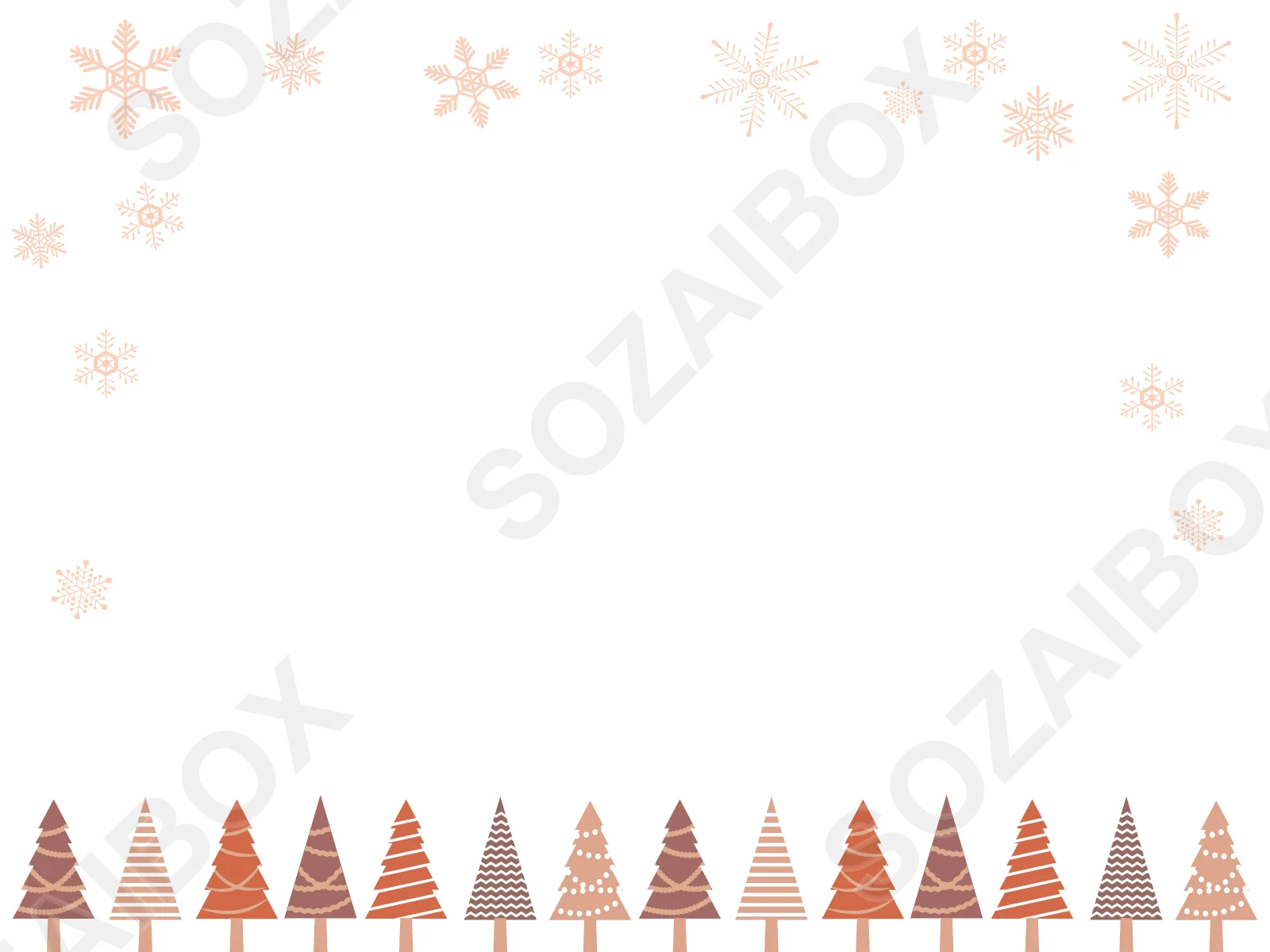 クリスマスツリーと雪の結晶のフレーム背景素材 3