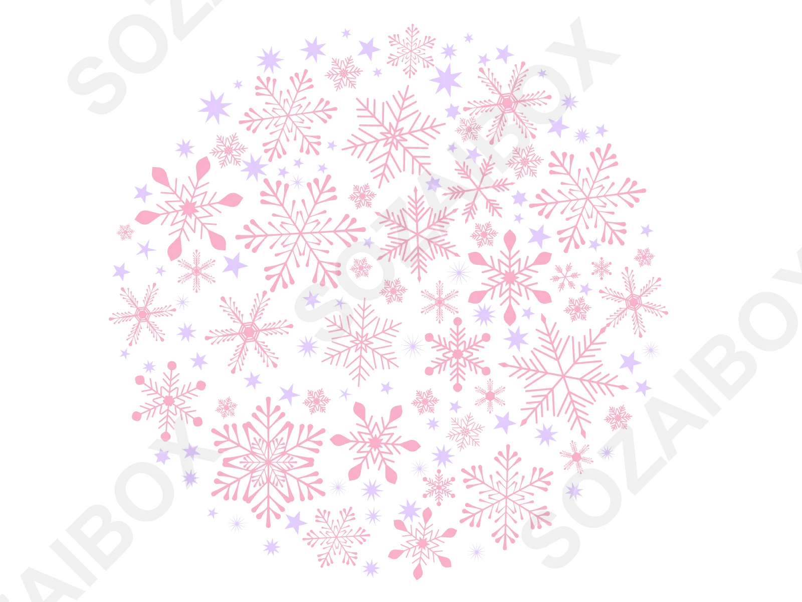 雪の結晶丸型集合イラスト素材|ピンク×ラベンダー