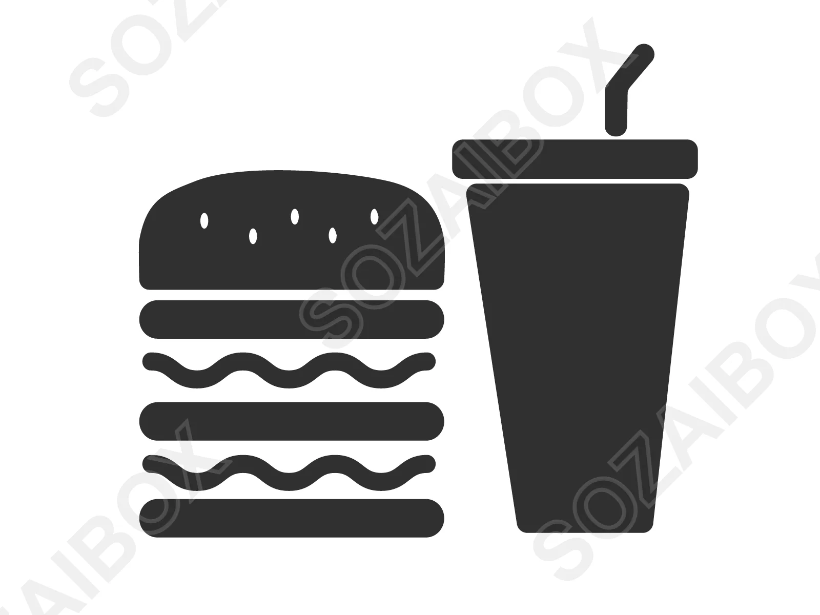 ハンバーガー&ドリンクセットのアイコン素材 モノクロ