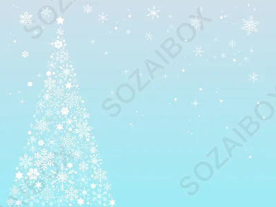  雪の結晶クリスマスツリー背景素材｜水色グラデーション