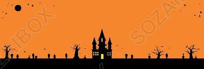 ハロウィン夜景シルエット横長背景（月・星あり）