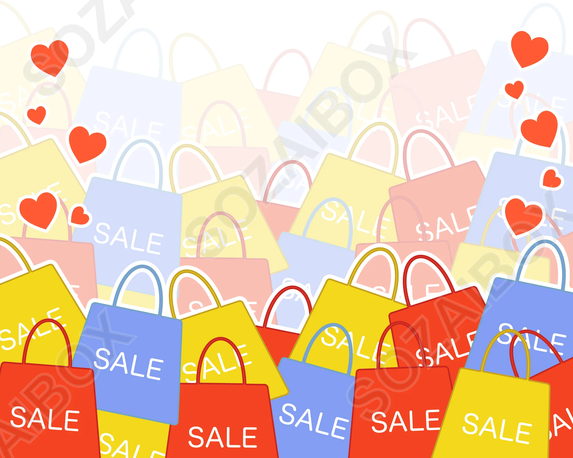 SALEショッピングバッグとハートの背景素材|カラー1