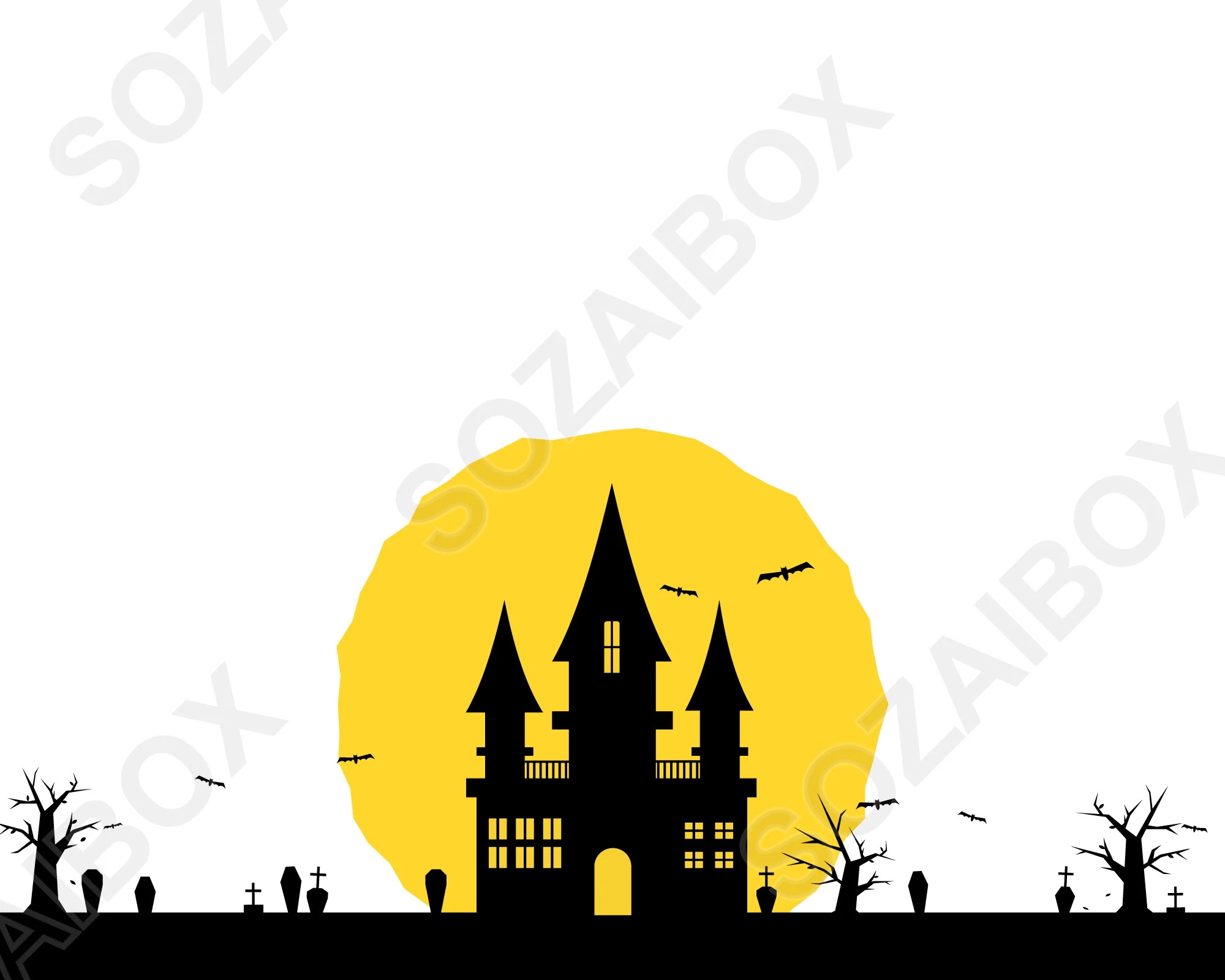 ハロウィンお化け屋敷の縦長背景(白・満月)