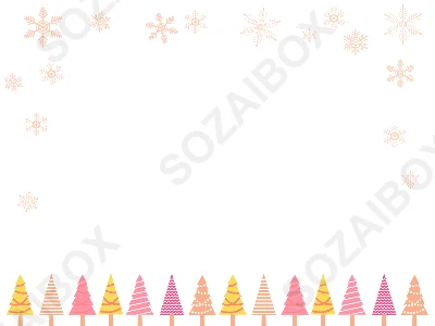 クリスマスツリーと雪の結晶のフレーム背景素材　1