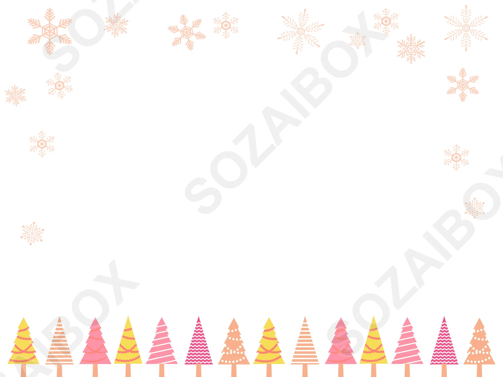 クリスマスツリーと雪の結晶のフレーム背景素材 1