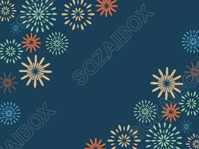 花火イラスト背景素材・四隅デザイン／ダークティール・くすみカラー