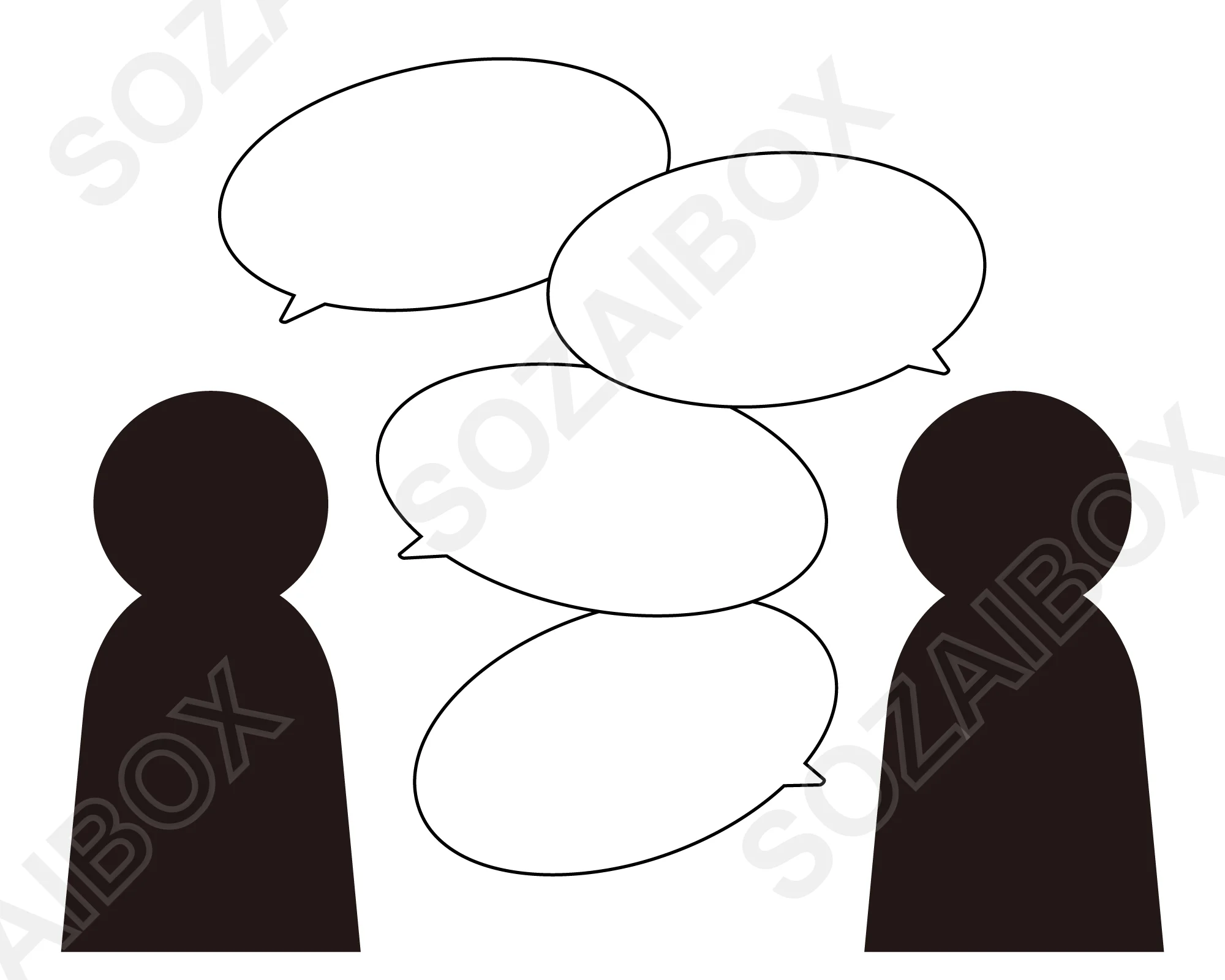 2人の人物ピクトグラムと会話吹き出し(白・4つ)