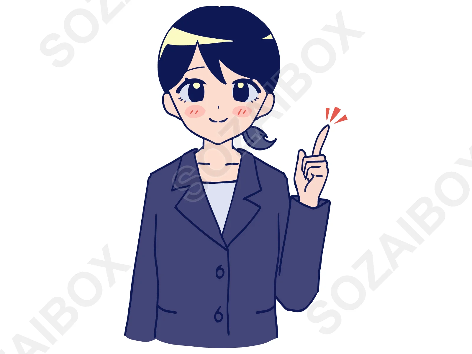 スーツ女性イラスト素材|指差し・ポイント