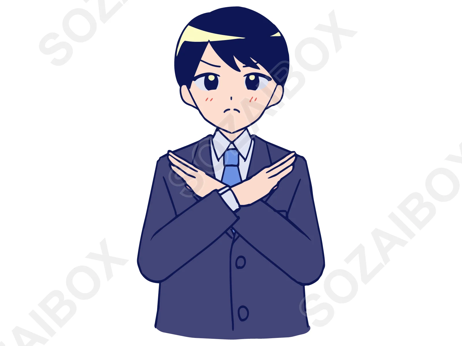 スーツ男性イラスト素材|バツポーズ・拒否・NG