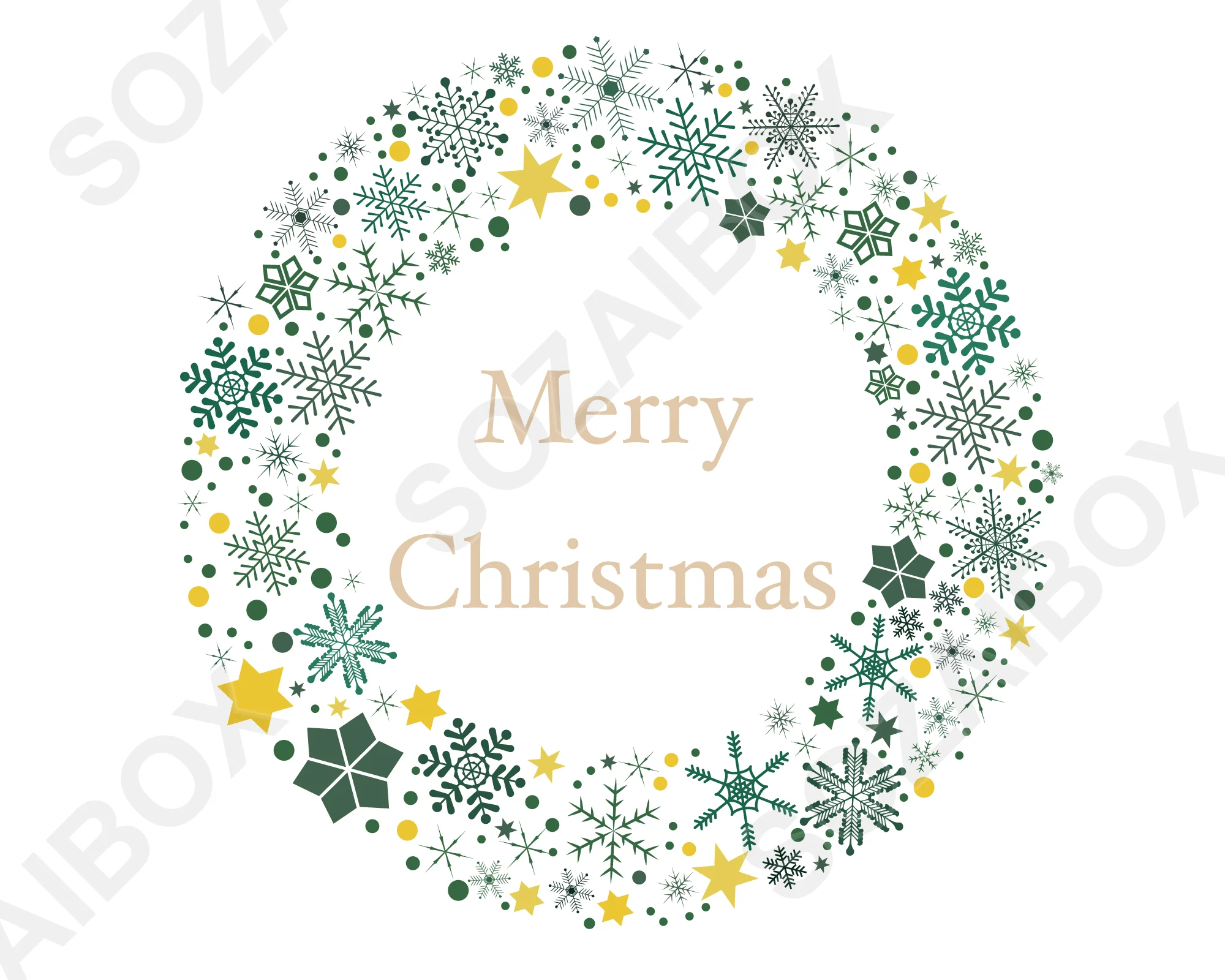 クリスマスリースイラスト素材・Merry Christmas文字入り・グリーン×ゴールド