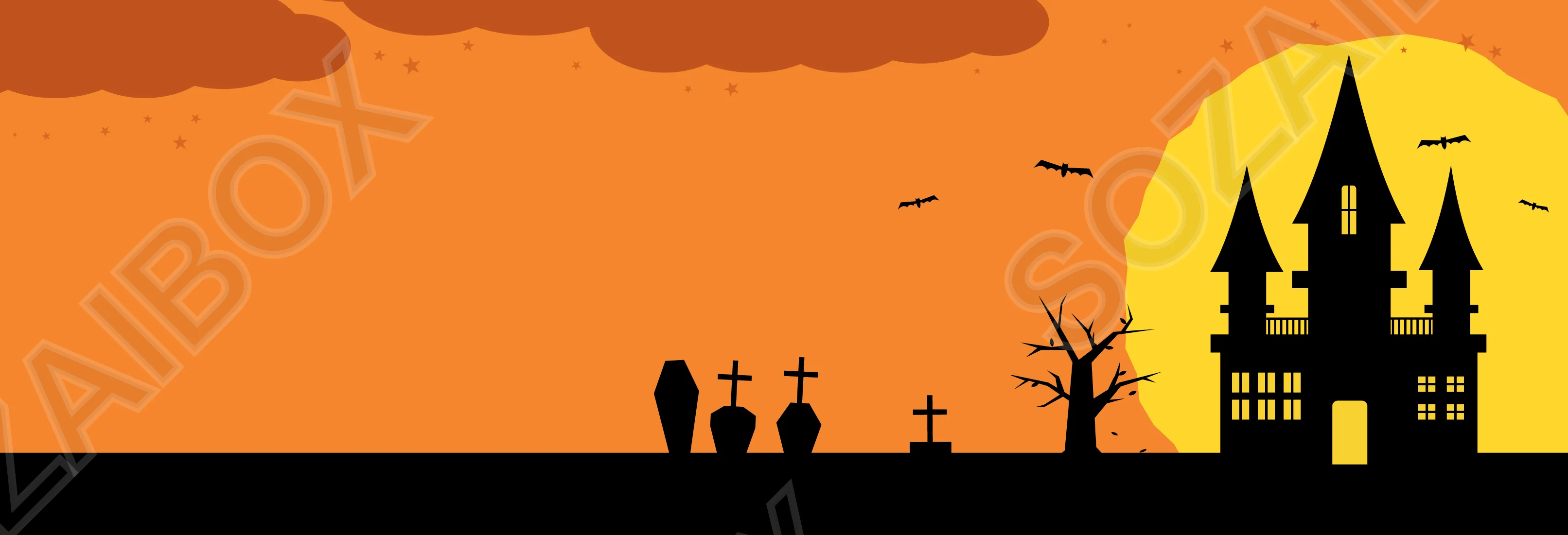 ハロウィン背景 お化け屋敷横長(満月・雲)