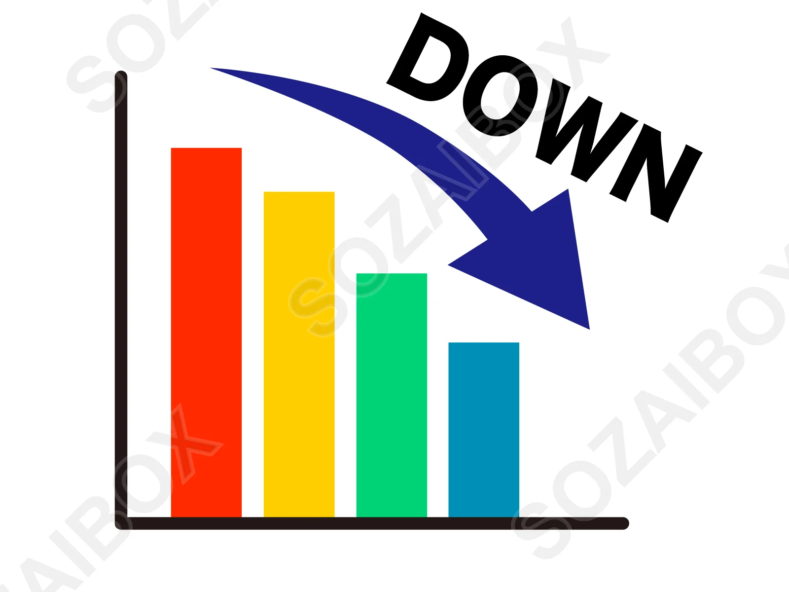棒グラフイラスト素材|DOWN・下降・減少