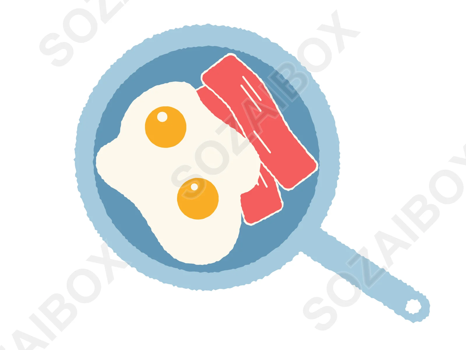 フライパンで焼いている目玉焼きとベーコンのイラスト素材
