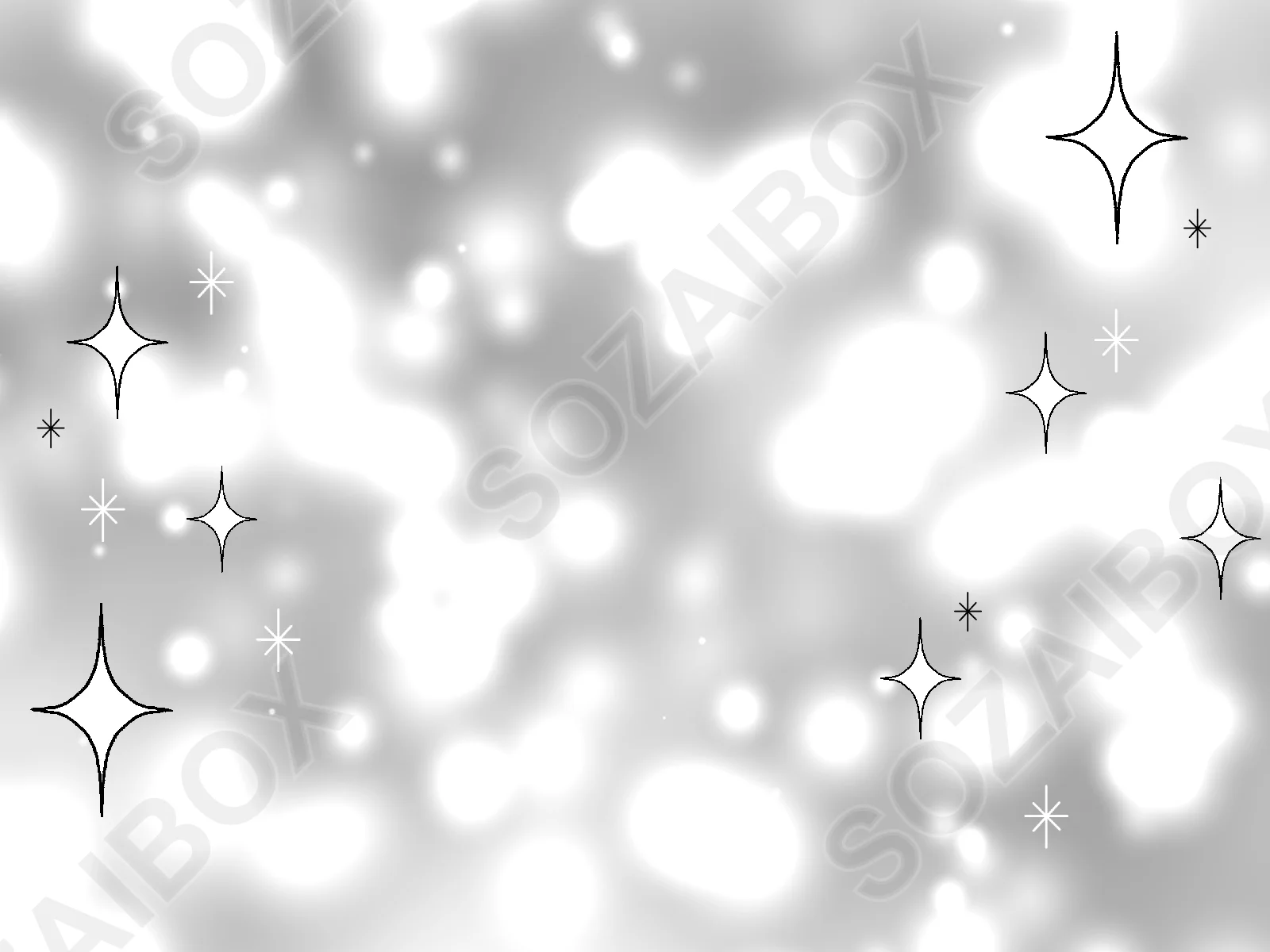 キラキラ背景素材(ボケ+星形スパークル・グレー)