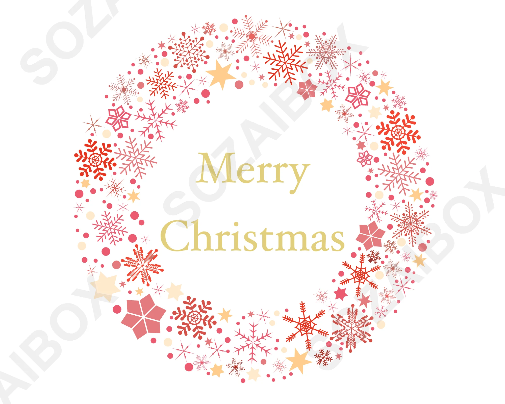 クリスマスリースイラスト素材・Merry Christmas文字入り・レッド×ゴールド